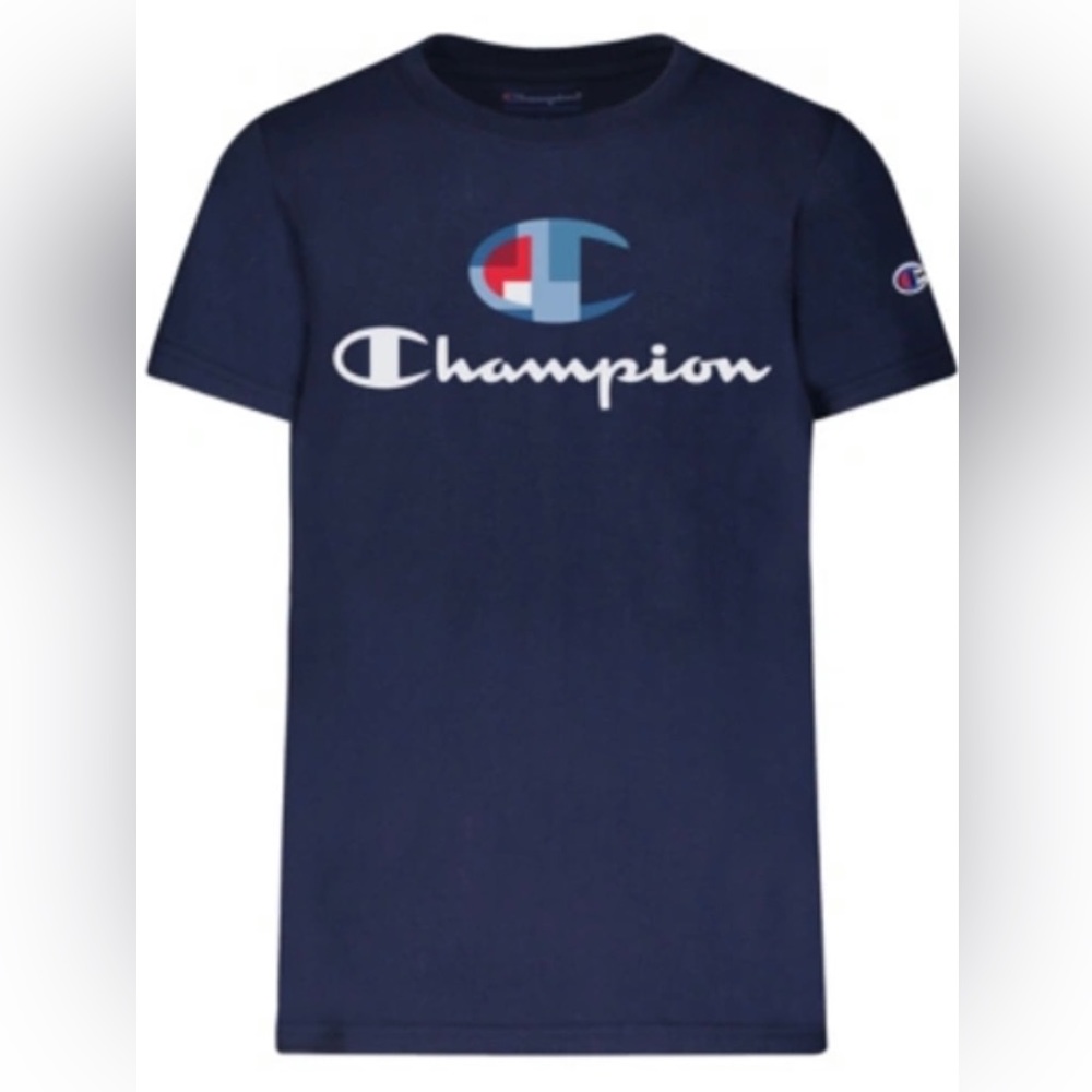 KIDS' BIG BOYS PATCHWORK "C" LOGO SHORT SLEEVE TEE IN NAVY